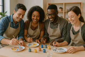 team building atelier créatif peinture sur assiette
